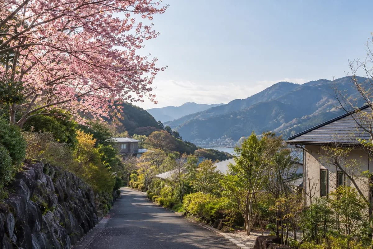 河津町桜坂温泉別荘地の地域の雰囲気を表現したAI生成イメージ（実際の現地写真ではありません）