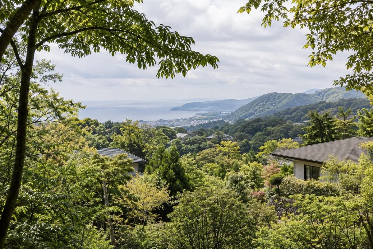 丸善ランド別荘地の地域の雰囲気を表現したAI生成イメージ（実際の現地写真ではありません）