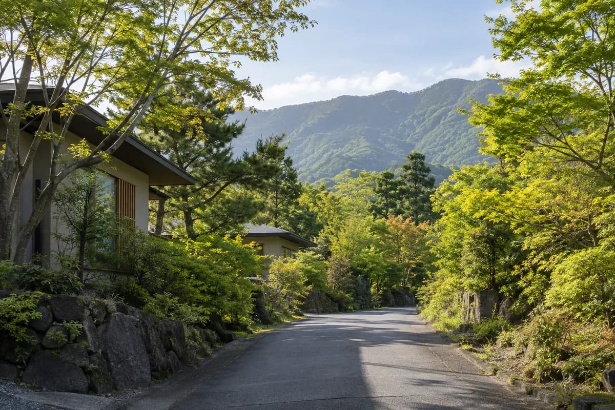 緑の村別荘地の地域の雰囲気を表現したAI生成イメージ（実際の現地写真ではありません）