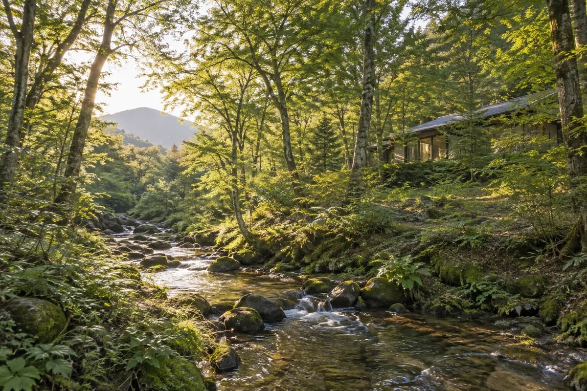 せせらぎの森別荘地の地域の雰囲気を表現したAI生成イメージ(実際の現地写真ではありません)