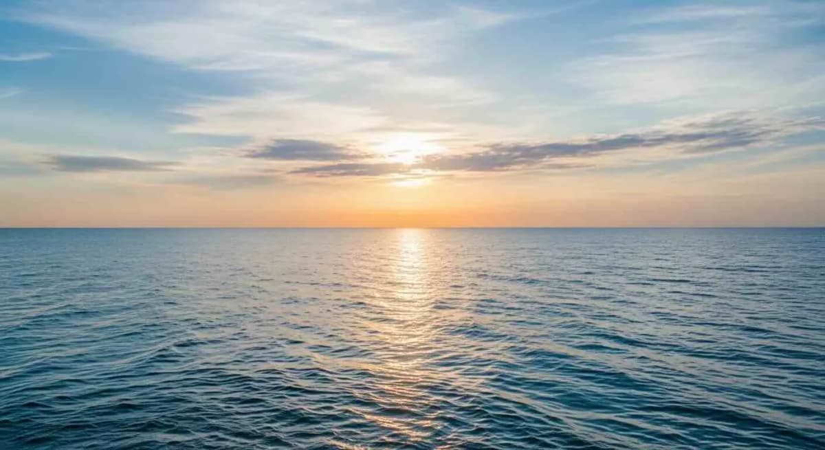 水平線へと広がる海と、やわらかな夕暮れの光